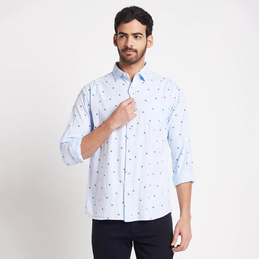 Cotton Printed Casual Shirt, Light Blue, large image number null