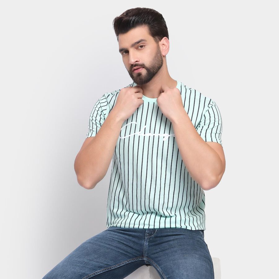 Men's 100% Cotton Round Neck Half Sleeves T-Shirt , Aqua, large