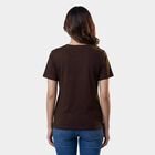 Women's Brown Cotton Round Neck Minimalist T-Shirt, Brown, small