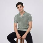 Men's Green Polo Neck Striped T-Shirt, Light Green, small