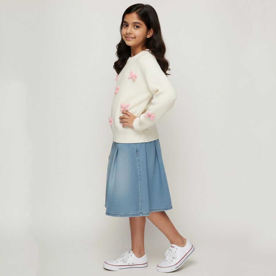 Girls Off White Crew Neck Casual Pullover, Off White, large image number null