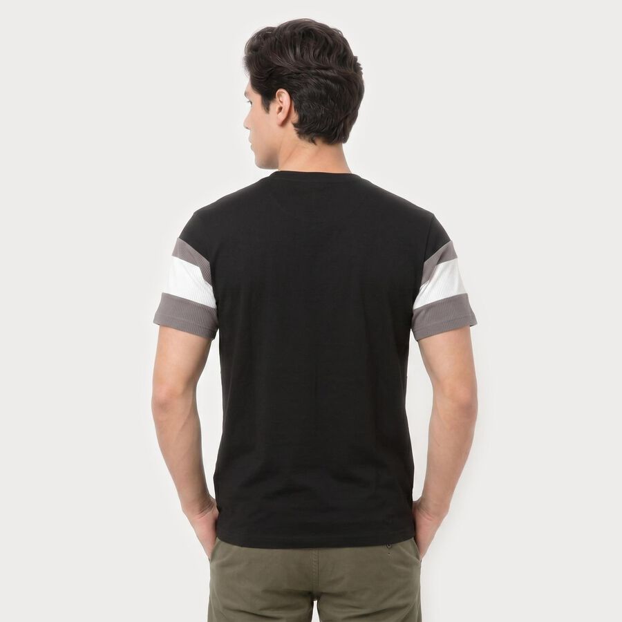 Men's Black Round Neck Regular T-Shirt, Black, large