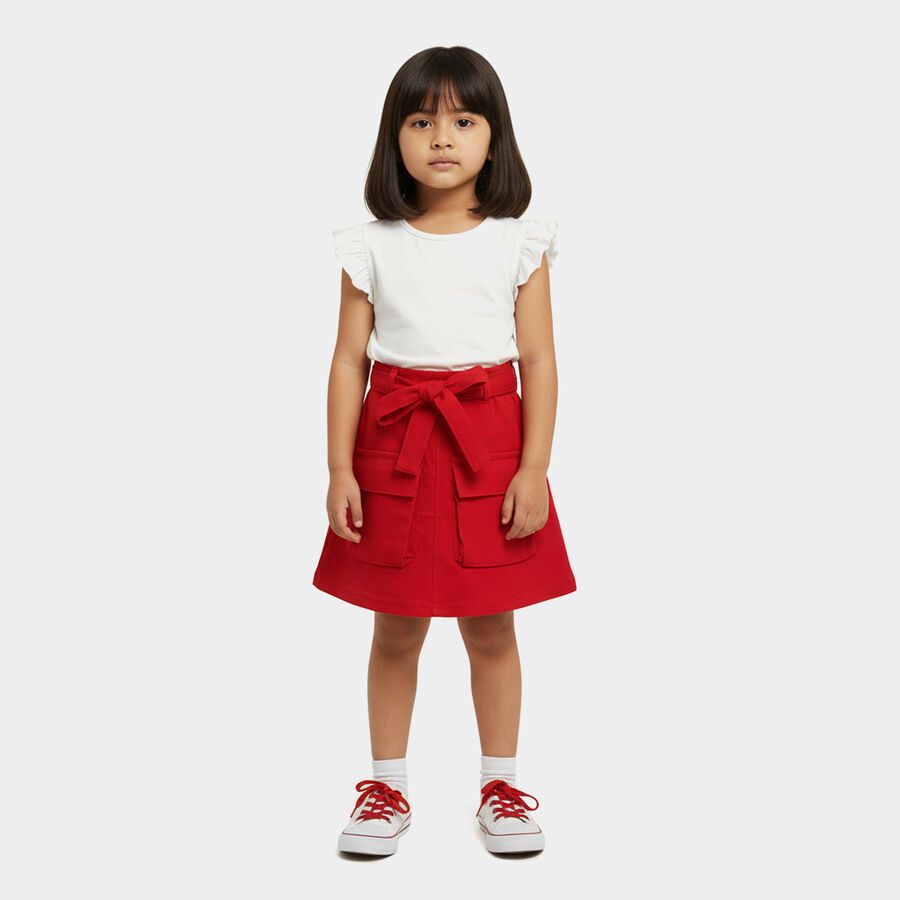 Girls' Red Regular Fit A-Line Cargo Skirt, Red, large