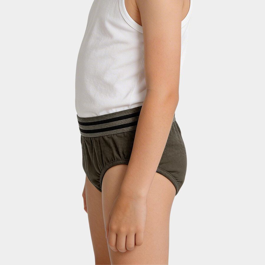 Boys' Olive Green Regular Fit Solid Briefs, ओलिव, large