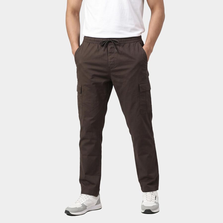 Men's Dark Grey Slim Fit Cargo Trousers, गहरा ग्रे, large
