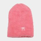 Girls' Pink Embroidered Bow Beanie Cap, गुलाबी, small