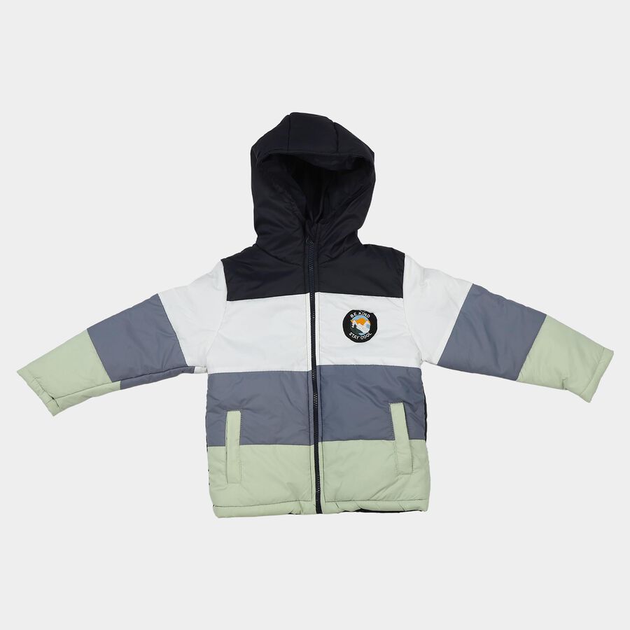Boys Navy Blue Hooded Puffer Jacket, Navy Blue, large