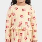 Girls' Cream Printed Fit and Flare Frock, Off White, small