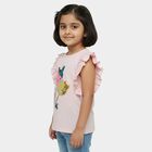 Girls' Pink Cotton Round Neck Romantic Ruffle Sleeve T-Shirt, हल्का गुलाबी, small