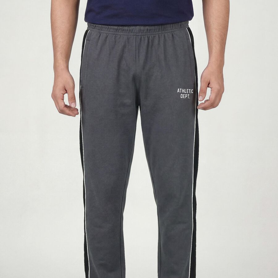 Men's Grey Regular Fit Track Pants, गहरा ग्रे, large