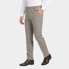 Men's Grey Slim Fit Checked Formal Trousers, Light Grey, small