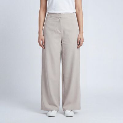 Women's Light Grey Wide-Leg Flat-Front Trousers