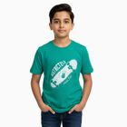 Boys' Bright Emerald Green Round Neck Graphic Printed T-Shirt, Light Green, small
