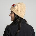 Women's Beige Floral Embellished Beanie Cap, गहरा पीला, small