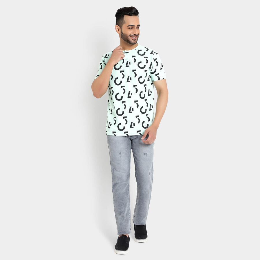 Printed Henley T-Shirt, Light Green, large image number null