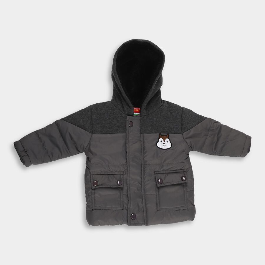 Infants Charcoal Grey Hooded Casual Jacket, चारकोल, large image number null
