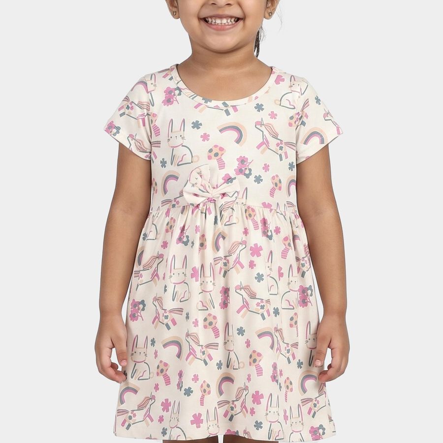 Girls' Off White Printed Fit and Flare Frock, Off White, large