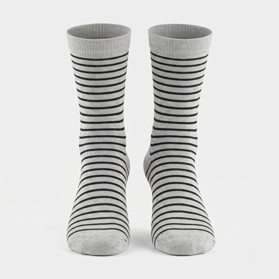 Women's Grey Regular Fit Striped Pack of 1 Socks, गहरा ग्रे, large