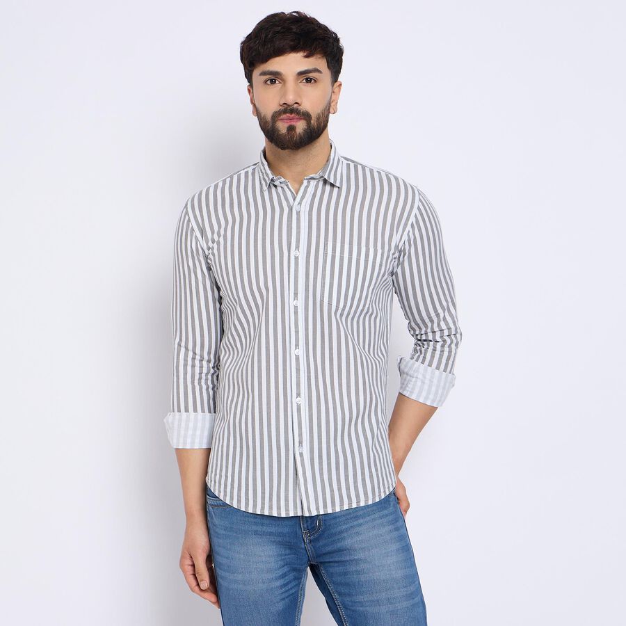 Men's 100% Cotton Casual Shirt , हल्का ग्रे, large