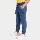 Girls' Blue Jogger Fit Cargo Jeans, Mid Blue, small