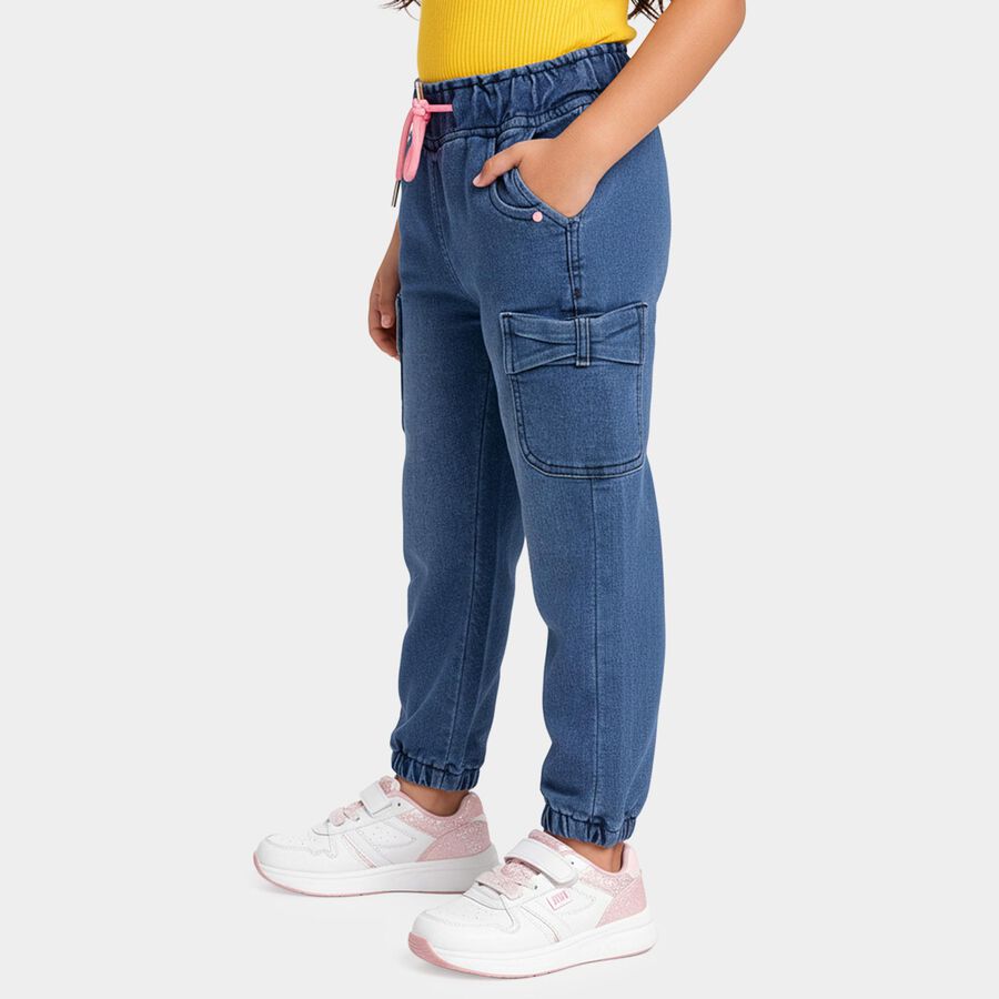 Girls' Blue Jogger Fit Cargo Jeans, Mid Blue, large