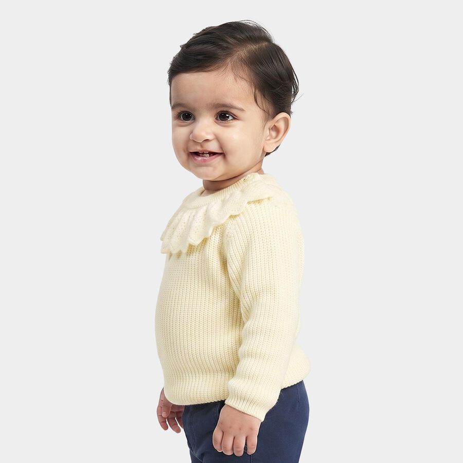 Infants' White Crew Neck Knitted Pullover, सफ़ेद, large