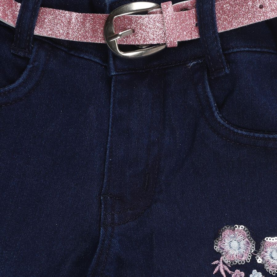 Girls' Dark Midnight Navy Slim Fit Embroidered Jeans, गहरा नीला, large image number null