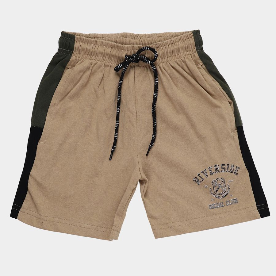 Boys' Beige Regular Fit Graphic Printed Bermuda Shorts, गहरा पीला, large