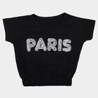 Girls Black Cotton Round Neck Casual T-Shirt, काला, small