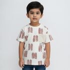 Boys Off-White Cotton Round Neck Casual T-Shirt, भूरा, small image number null