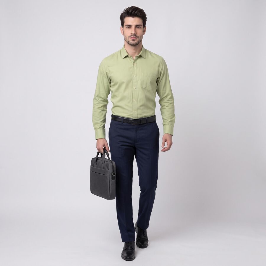 Men's Sage Green Spread Collar Formal Shirt, हल्का हरा, large
