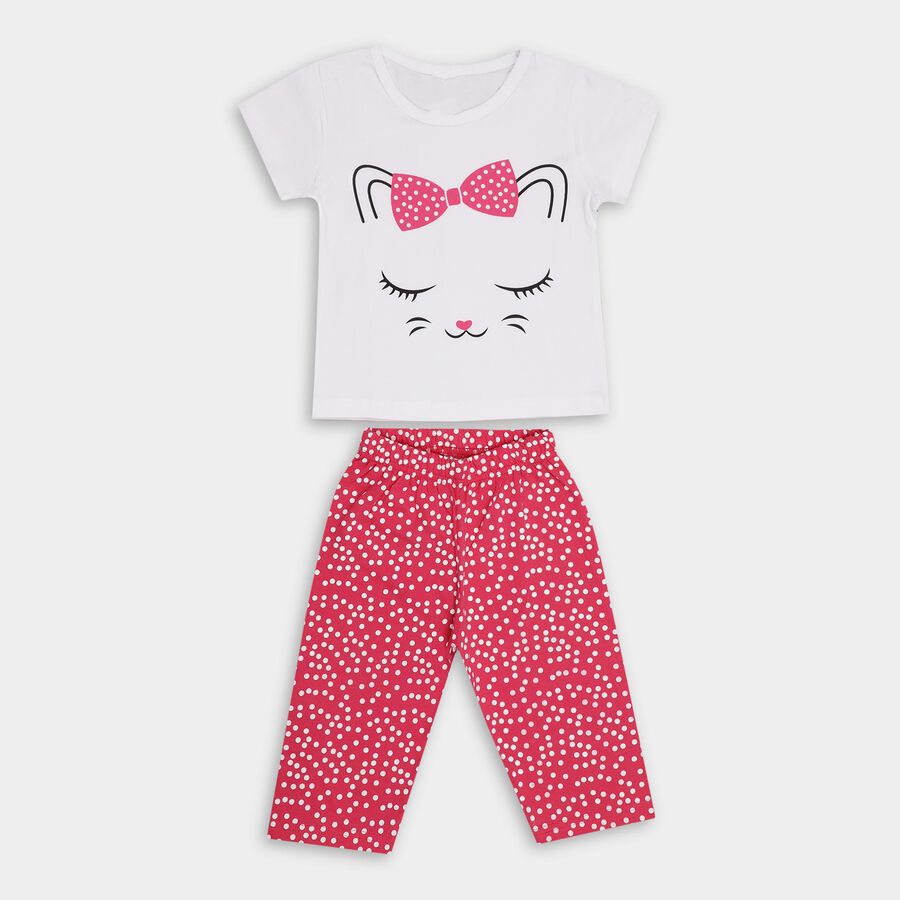Girls' 100% Cotton Capri Set , सफ़ेद, large