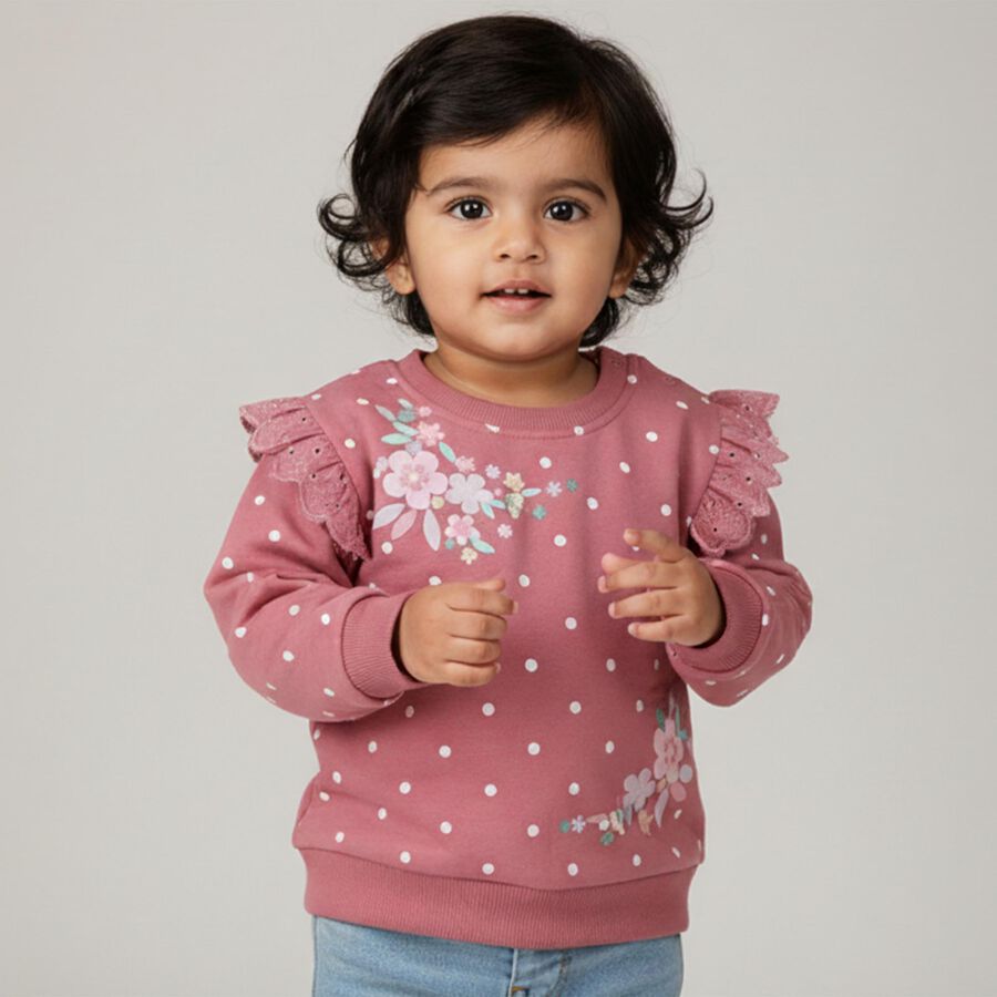 Infants Light Lavender Cotton Crew Neck Casual Sweatshirt, बैंगनी, large image number null