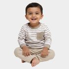 Infants' Beige and White Cotton Crew Neck Casual T-Shirt, Beige, small image number null
