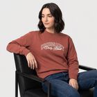 Women Pink Crew Neck Pullover Sweatshirt, Pink, small