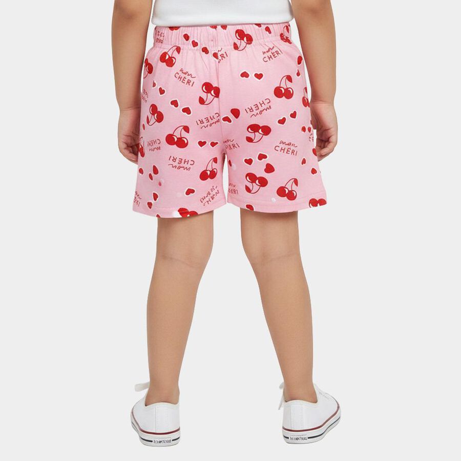Girls' Pink Cherry Print Elastic Waist Shorts, Pink, large