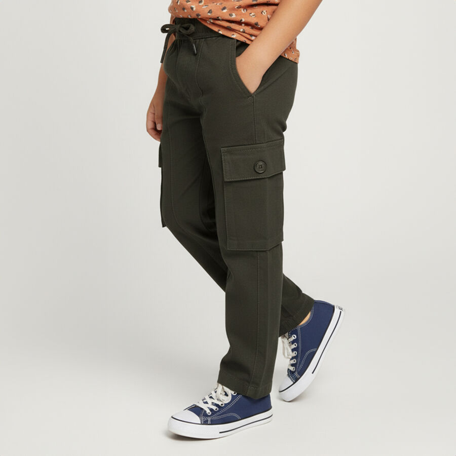 Boys' 100% Cotton Trouser, गहरा हरा, large image number null