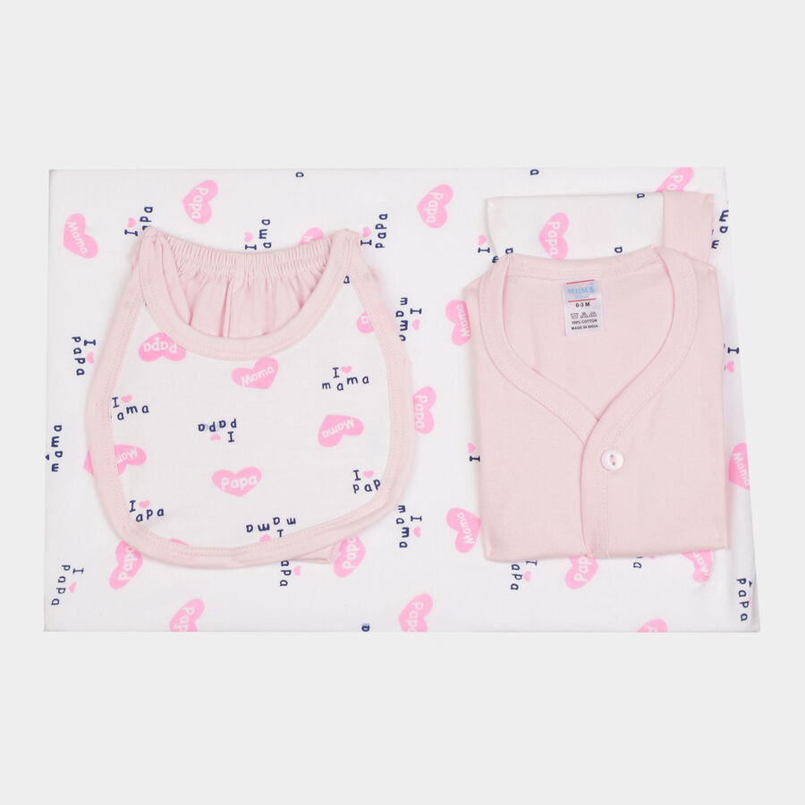 Infants Cotton Printed Baby Gift Set, Pink, large image number null