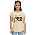 Girls Light Beige Cotton Round Neck Cartoon Printed T-Shirt, Beige, small