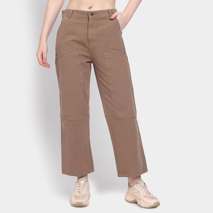 Ladies' 100% Cotton Trousers, Brown, large image number null