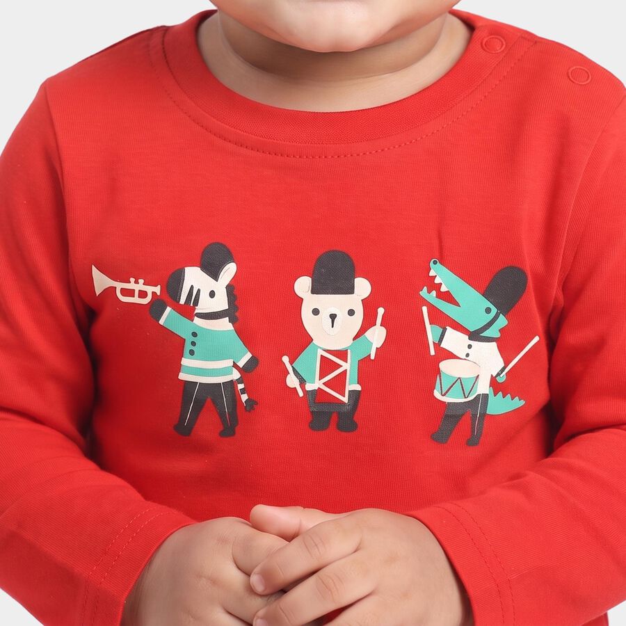 Infants Red Cotton Round Neck Regular T-Shirt, Red, large