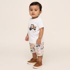 Infants' White Cotton Round Neck Tractor Print Baba Suit, Beige, small