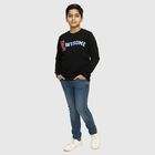 Boys Jet Black Crew Neck Graphic Sweatshirt, काला, small image number null