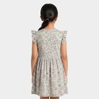 Girls' Cream Floral Printed Fit and Flare Frock, ऑफ व्हाइट, small