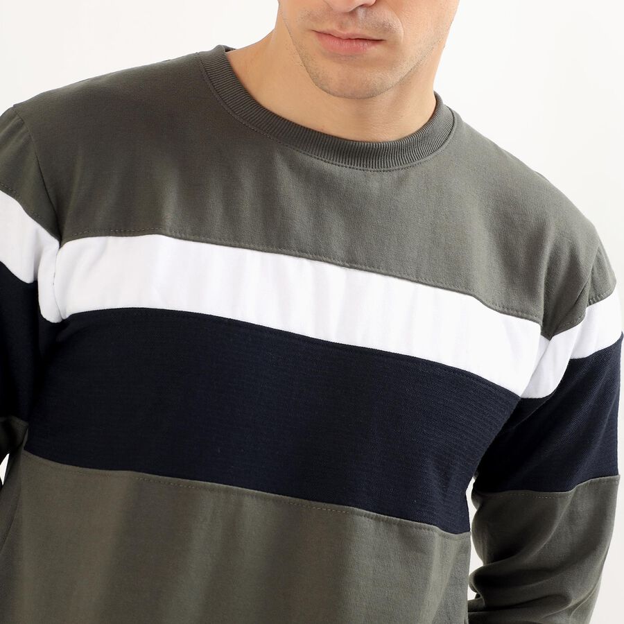 Men's Olive Green Crew Neck Casual Sweatshirt, Dark Green, large image number null