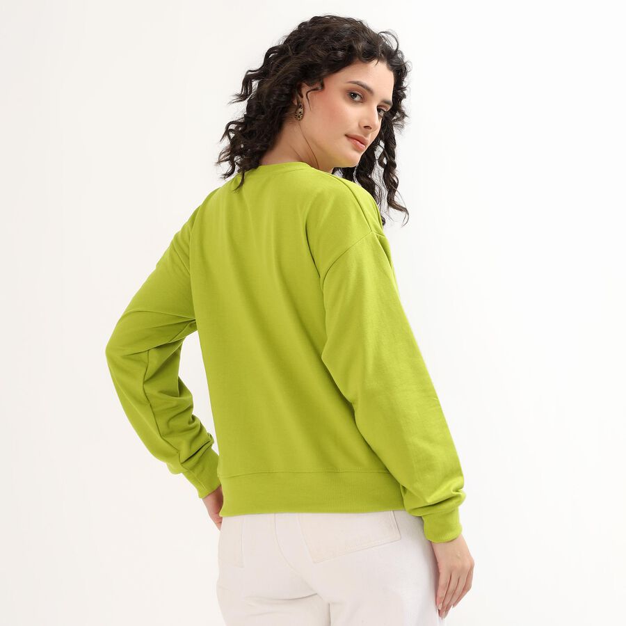 Women's Bright Lime Green Crew Neck Casual Sweatshirt, हल्का हरा, large image number null