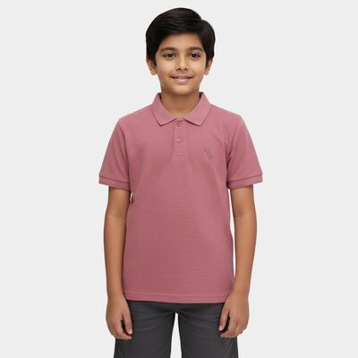 Boys' Pink Cotton Blend Round Neck Casual T-Shirt