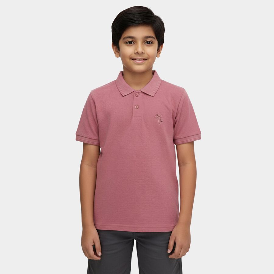 Boys' Pink Cotton Blend Round Neck Casual T-Shirt, गुलाबी, large