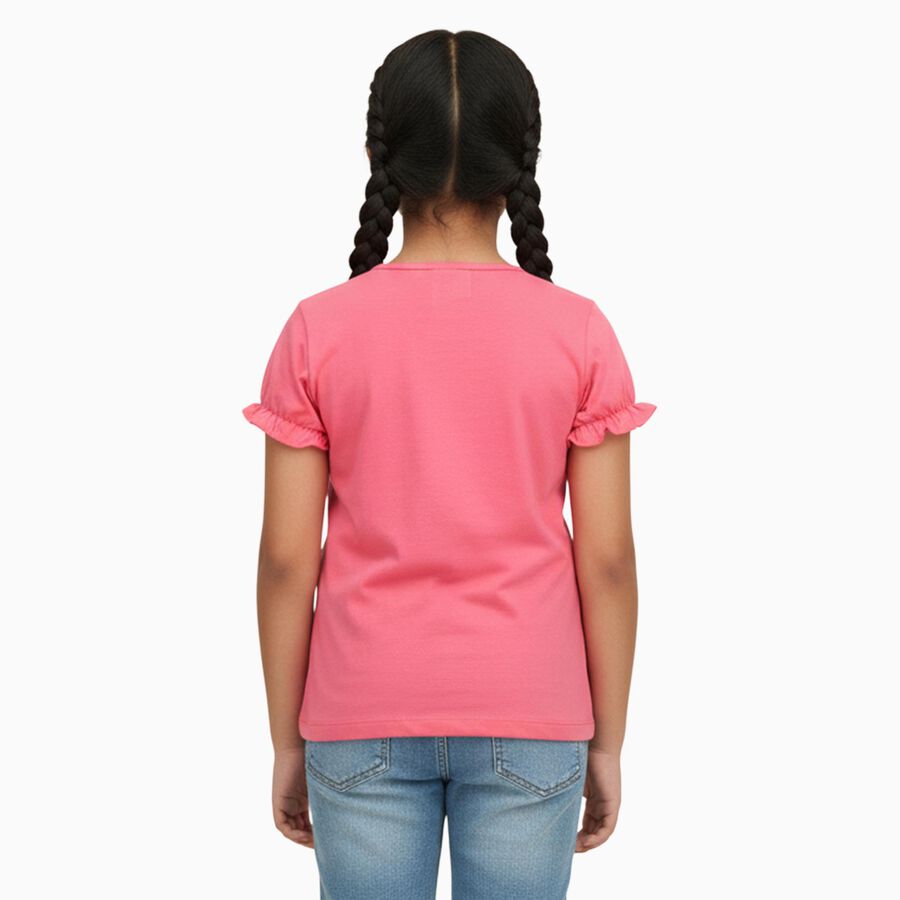 Girls Bright Pink Cotton Round Neck Casual T-Shirt, गुलाबी, large image number null