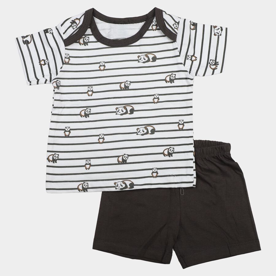 Infants' Charcoal Crew Neck Striped Baba Suit, चारकोल, large